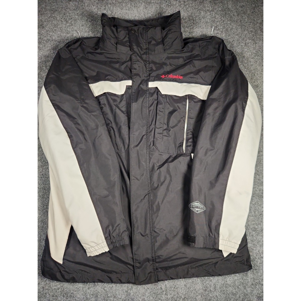 Columbia Interchange Jacket Mens Large Black Gray Omni-Tech Ski Shell Rain Coat